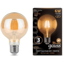 105802006 Лампа Gauss LED Filament G95 E27 6W Golden 550lm 2400K 1/20 105802006 Лампа Gauss LED Filament G95 E27 6W Golden 550lm 2400K 1/20