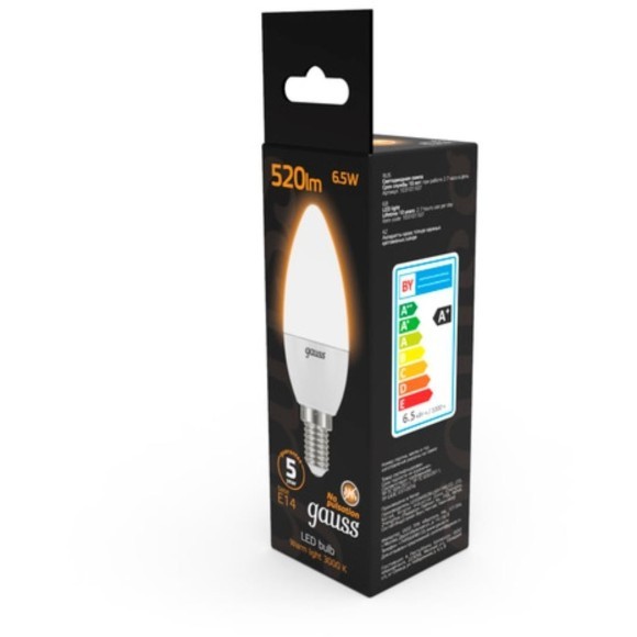 103101107 Лампа Gauss LED Свеча E14 6.5W 520lm 3000К 1/10/100