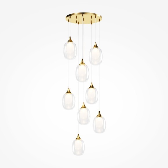 Латунная подвесная люстра с прозрачными стеклянными плафонами, 8 ламп E14 Maytoni Aura MOD016PL-08BS1