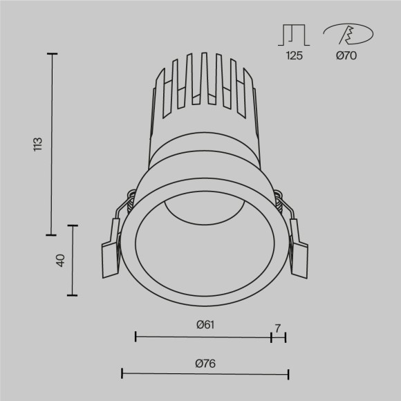Встраиваемый светильник Maytoni Dip Hight+ LED Ra90 Lm1550 3000K 15Вт 50° DL118-15W-3K-B