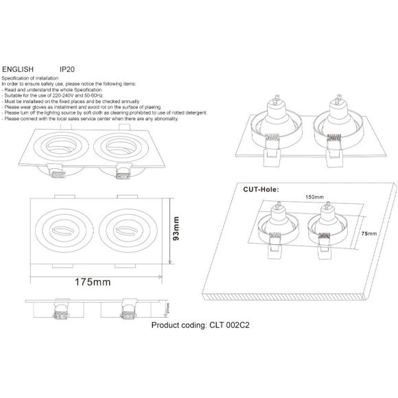 Светильник встроенный Crystal Lux CLT 002C2 WH