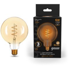 158802008 Лампа Gauss Filament G125 6W 360lm 2400К Е27 golden flexible LED 1/20 158802008 Лампа Gauss Filament G125 6W 360lm 2400К Е27 golden flexible LED 1/20