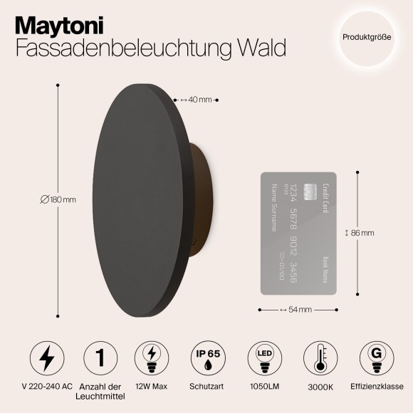 Уличный настенный светильник Maytoni O420WL-L12GF Wald IP65 светодиодный LED 12W Уличный настенный светильник Maytoni O420WL-L12GF Wald IP65 светодиодный LED 12W