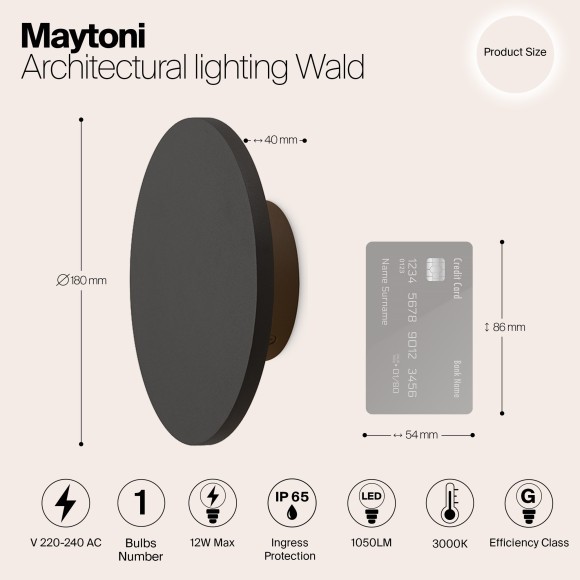 Уличный настенный светильник Maytoni O420WL-L12GF Wald IP65 светодиодный LED 12W Уличный настенный светильник Maytoni O420WL-L12GF Wald IP65 светодиодный LED 12W