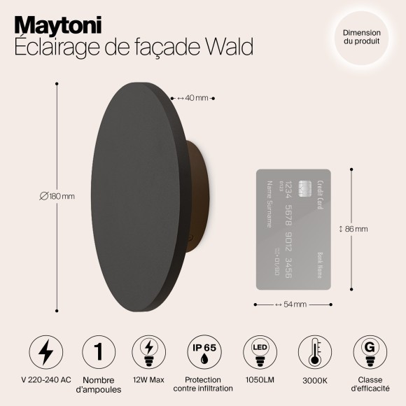 Уличный настенный светильник Maytoni O420WL-L12GF Wald IP65 светодиодный LED 12W Уличный настенный светильник Maytoni O420WL-L12GF Wald IP65 светодиодный LED 12W