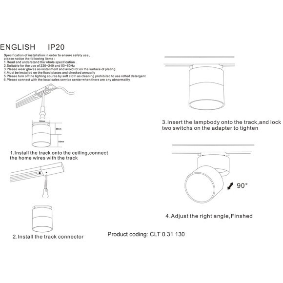 Однофазный двужильный светодиодный трековый светильник Crystallux CLT 0.31 130 BL 4000К 1100Лм CRI90+ 120° 12Вт