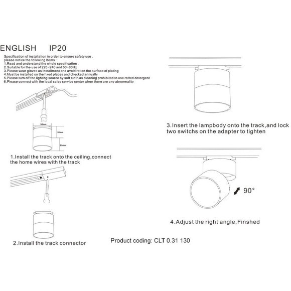Однофазный двужильный светодиодный трековый светильник Crystallux CLT 0.31 130 BL 4000К 1100Лм CRI90+ 120° 12Вт