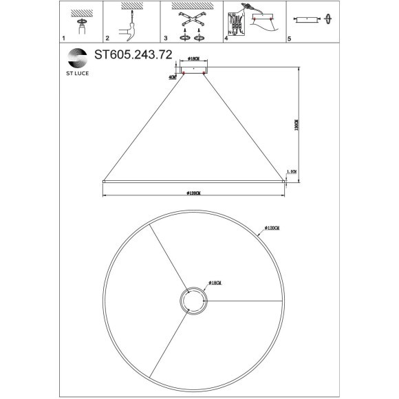 ST605.243.72 Светильник подвесной ST-Luce Золотистый/Белый LED 1*72W 4000K Подвесные светильники ST605.243.72 Светильник подвесной ST-Luce Золотистый/Белый LED 1*72W 4000K Подвесные светильники