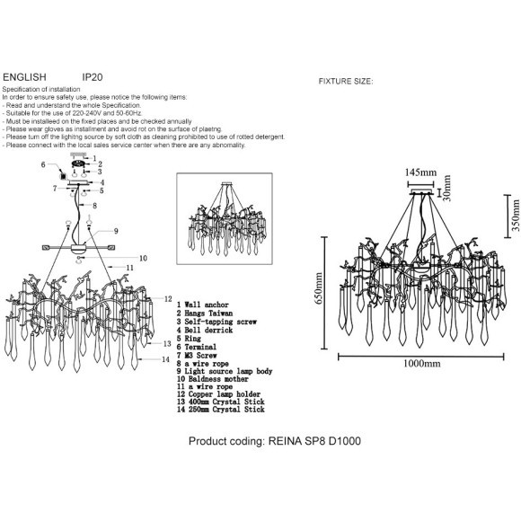 Люстра Crystal Lux REINA SP8 D1000 SILVER PATINA