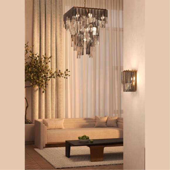 Подвесная люстра с дымчатым хрусталем, 22 лампы Е14, Divinare CASCATA 7665/17 SP-18