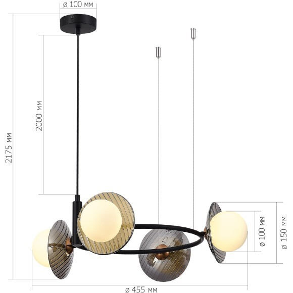SL1521.403.04 Светильник подвесной ST-Luce Черный/Дымчатый, Белый G9 4*5W 4000K NOON