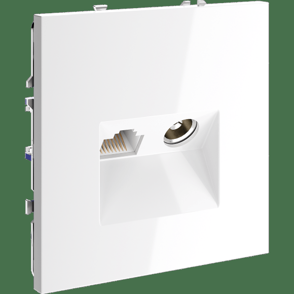 Розетка телевизионная встраиваемая VOLTUM S70 TV+RJ45 кат. 6, (белый глянцевый)