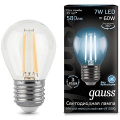 105802207 Лампа Gauss LED Filament Шар E27 7W 580lm 4100K 1/10/50 105802207 Лампа Gauss LED Filament Шар E27 7W 580lm 4100K 1/10/50