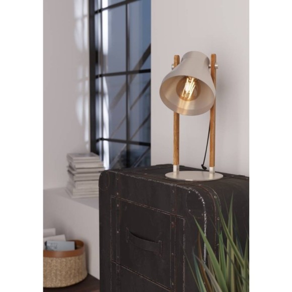 43953 Настольная лампа CAWTON, 1X40W (E27), H380, сталь, дерево, коричневый