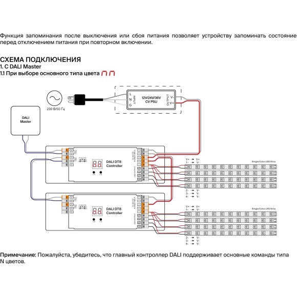 Maytoni CV06-DALI-DT8-4CH-PUSH-DIM 721016 4-х канальный контроллер DALI DT8, 4 в 1, работа с любыми (кроме SPI) типами лент, RGBW/MIX/CCT, вход. и выход. напряжение 12-36VDC, диап. диммирования 0.1%-100%
