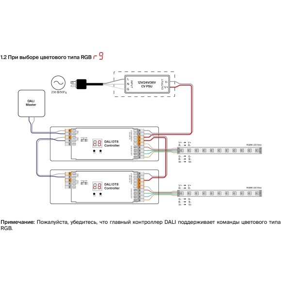 Maytoni CV06-DALI-DT8-4CH-PUSH-DIM 721016 4-х канальный контроллер DALI DT8, 4 в 1, работа с любыми (кроме SPI) типами лент, RGBW/MIX/CCT, вход. и выход. напряжение 12-36VDC, диап. диммирования 0.1%-100%