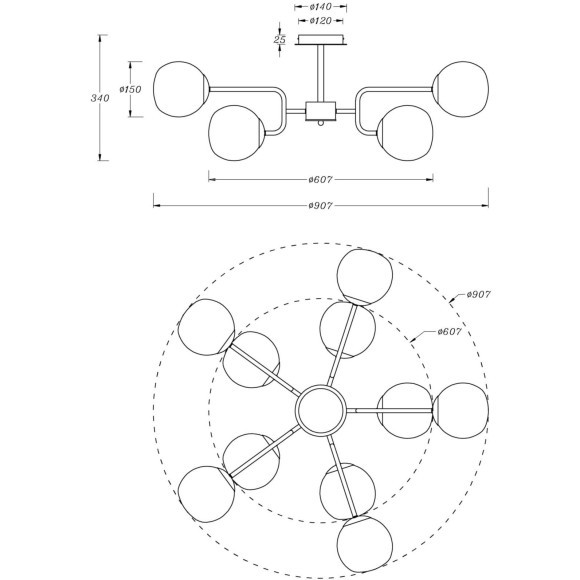 Люстра потолочная Maytoni MOD221PL-10G Erich под лампы 10xE14 40W