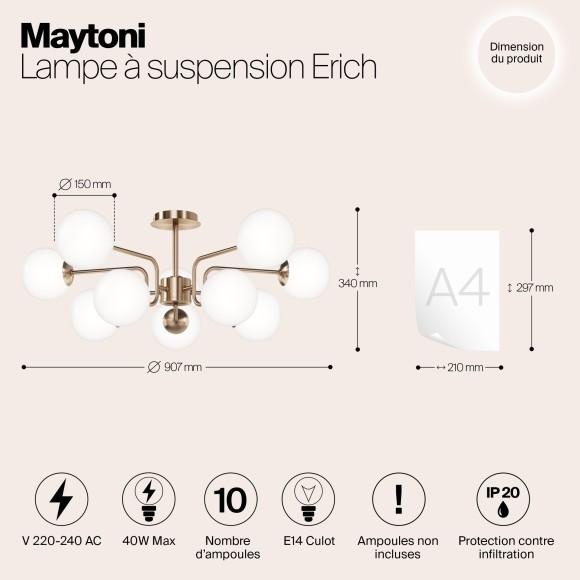 Люстра потолочная Maytoni MOD221PL-10G Erich под лампы 10xE14 40W