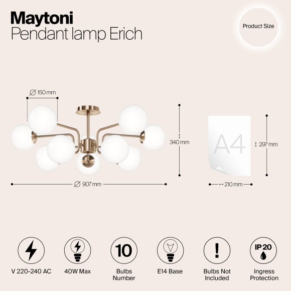 Люстра потолочная Maytoni MOD221PL-10G Erich под лампы 10xE14 40W