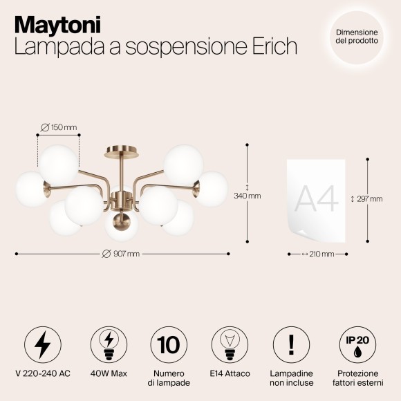 Люстра потолочная Maytoni MOD221PL-10G Erich под лампы 10xE14 40W