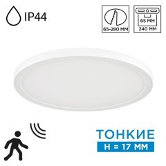 Светильник Sonex LED 24Вт 3000/4000/6500К D300 IP44 CCT/датчик движения NEBULA WHITE 7790/24L