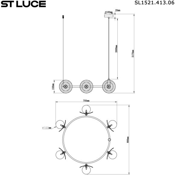SL1521.413.06 Светильник подвесной ST-Luce Черный/Дымчатый, Белый G9 6*5W 4000K NOON