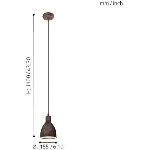 49492 Подвес PRIDDY 1, 1х60W (E27), Ø155, H1100, сталь, медный