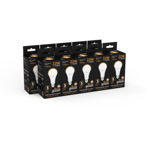 102502122 Лампа Gauss A70 22W 1900lm 3000K E27 LED 1/10/50