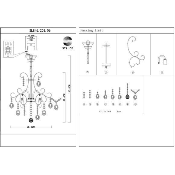 SL846.203.06 Люстра подвесная ST-Luce Золотистый/Прозрачный E14 6*40W ORECCHINI