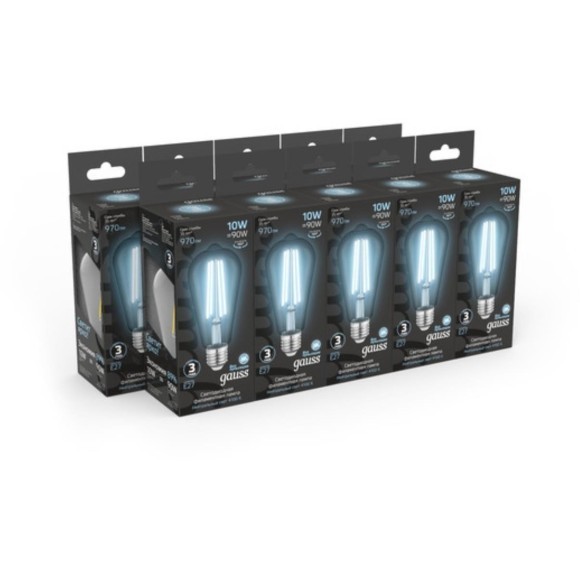 157802210 Лампа Gauss Filament ST64 10W 970lm 4100К Е27 LED 1/10/40