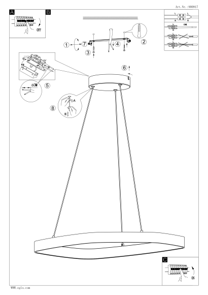 Подвесной светильник EGLO VALLEROSA 900917, встроенный LED 25,2Вт, 3000К, CRI 80, 3000Лм, диммируемый по TRIAC, подключение 220В, диаметр 580 мм, высота 1100 мм