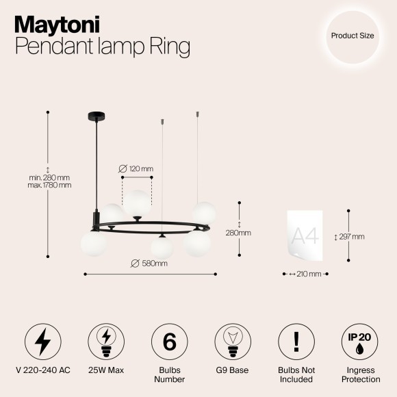 Подвесной светильник кольцом Maytoni MOD013PL-06B RING под лампы 6xG9 25W