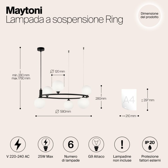 Подвесной светильник кольцом Maytoni MOD013PL-06B RING под лампы 6xG9 25W