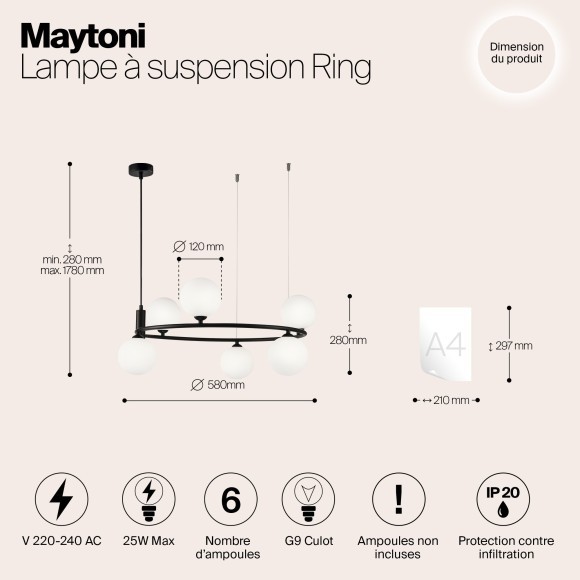 Подвесной светильник кольцом Maytoni MOD013PL-06B RING под лампы 6xG9 25W