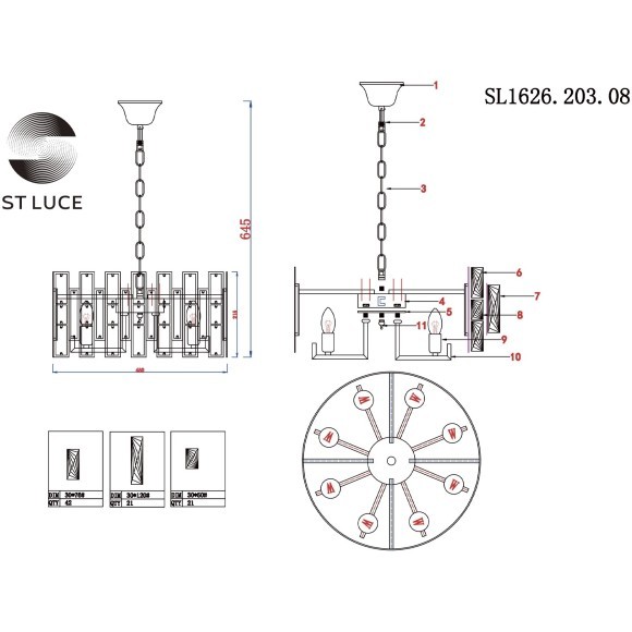 SL1626.203.08 Люстра подвесная ST-Luce шампань/шампань, прозрачный E14 8*40W ANZIO