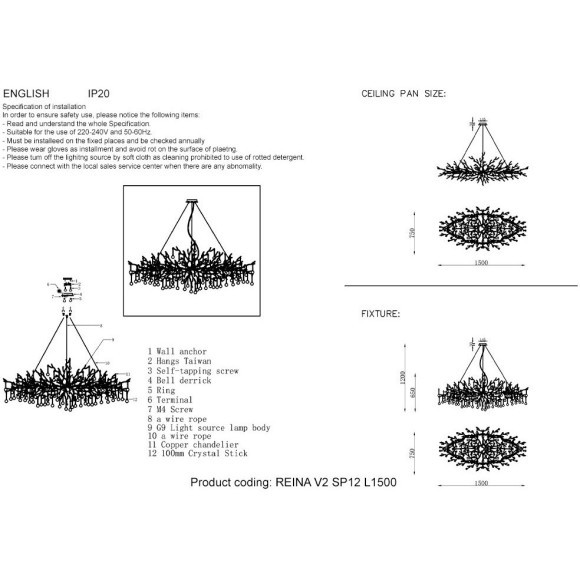 Люстра Crystal Lux REINA V2 SP16 L1500 SILVER PATINA Люстра Crystal Lux REINA V2 SP16 L1500 SILVER PATINA