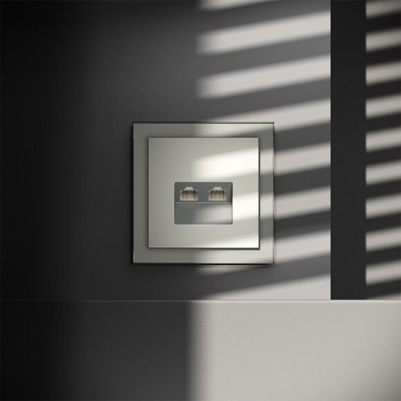 Розетка компьютерная встраиваемая VOLTUM S70 двойная RJ45+RJ45 кат.6, (сталь)