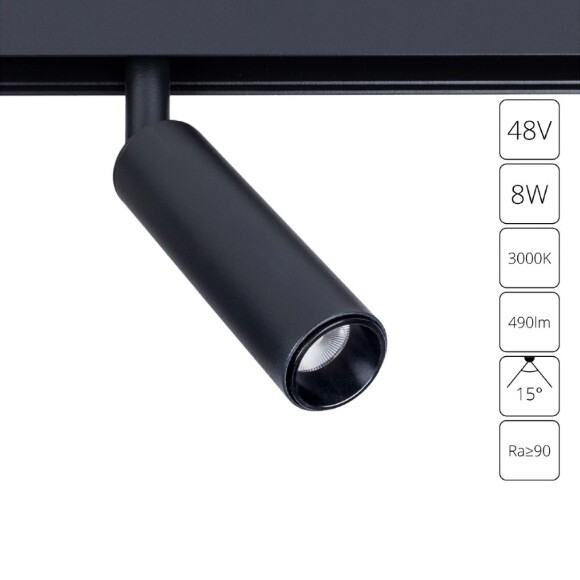 A4670PL-1BK Трековый магнитный светодиодный светильник Arte Lamp Linea 2.0 CRI90+ 3000К 490Лм 15° 8Вт