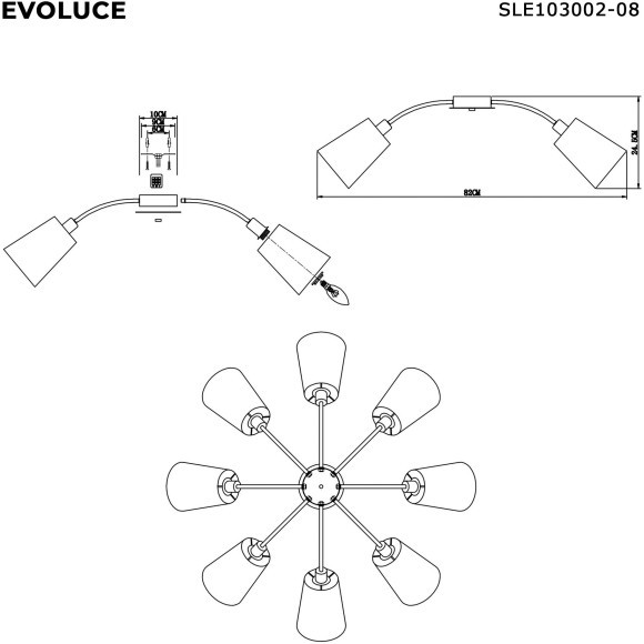 SLE103002-08 Светильник потолочный Хром/Черный E14 8*40W MALEONTE
