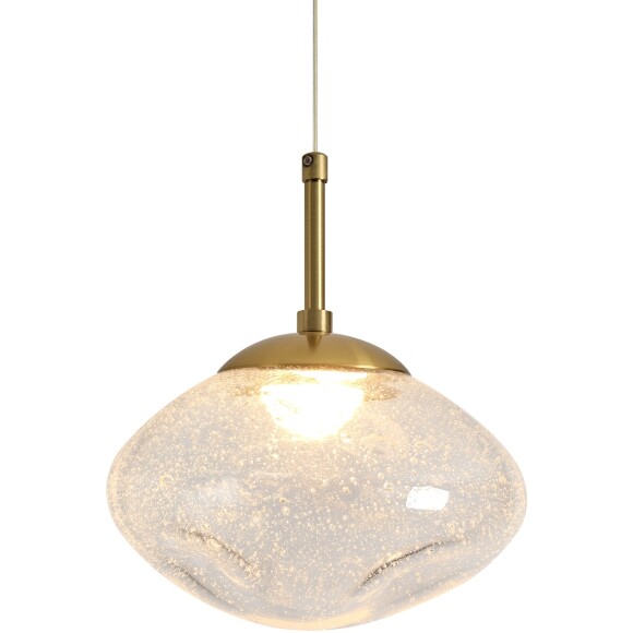 Freya Mote FR5601PL-01TR Светильник светодиодный подвесной, декоративный интерьерный подвес с металлом цвета латунь, плафон 19,5см стекло прозрачное с вкраплениями, CCT перекл. цветовой температуры на драйвере, LED 5Вт 2700;3000;4000К CRI80 360° IP20 220V