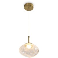 Freya Mote FR5601PL-01TR Светильник светодиодный подвесной, декоративный интерьерный подвес с металлом цвета латунь, плафон 19,5см стекло прозрачное с вкраплениями, CCT перекл. цветовой температуры на драйвере, LED 5Вт 2700;3000;4000К CRI80 360° IP20 220V