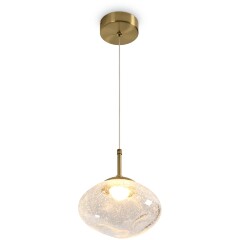 Freya Mote FR5601PL-01TR Светильник светодиодный подвесной, декоративный интерьерный подвес с металлом цвета латунь, плафон 19,5см стекло прозрачное с вкраплениями, CCT перекл. цветовой температуры на драйвере, LED 5Вт 2700;3000;4000К CRI80 360° IP20 220V