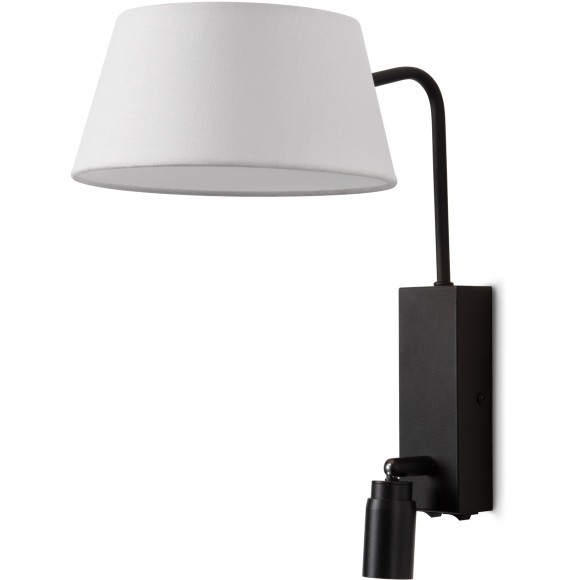 Freya Flint FR2066WL-L40B Классическое бра с LED-подсветкой, 1xE14, подсветка: 3000К, CRI 80, 200Лм, 180°, 220V, основание черный металл, белый тканевый абажур, 2 выключателя на основании, в комплекте провод в розетку