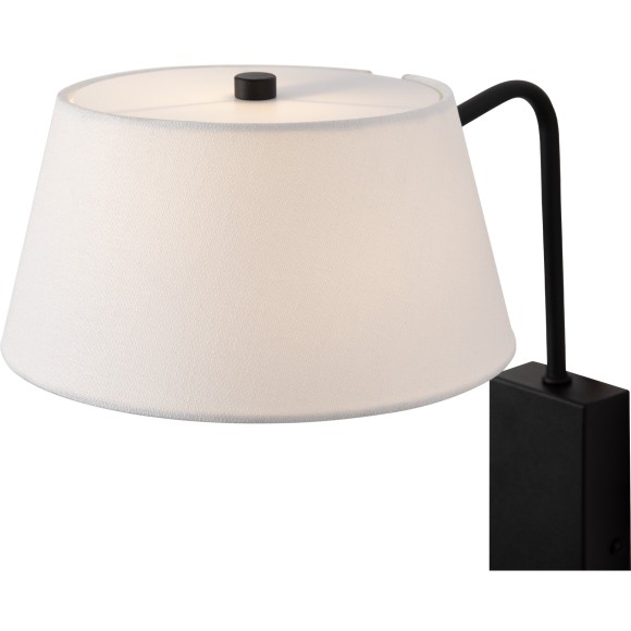 Freya Flint FR2066WL-L40B Классическое бра с LED-подсветкой, 1xE14, подсветка: 3000К, CRI 80, 200Лм, 180°, 220V, основание черный металл, белый тканевый абажур, 2 выключателя на основании, в комплекте провод в розетку