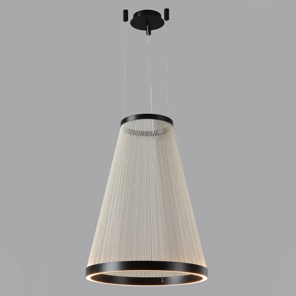 Crystal Lux Atrium A SP50W LED 4100/250.1 Подвесной светодиодный дизайнерский кольцевой светильник, диаметром 55 см, черный металл, плафон нити белого акрила LED 50Вт 3000K 5000Лм CRI90 IP20 220В