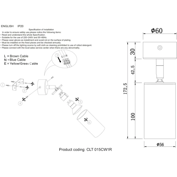 Светильник потолочный Crystal Lux CLT 015CW1R BL-GO