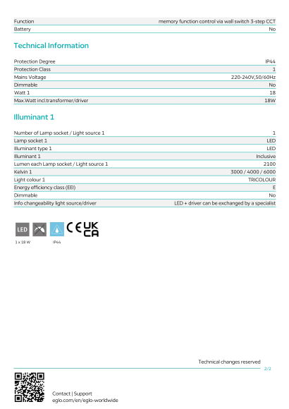 Светодиодный настенно-потолочный светильник EGLO FRANIA-IP 902078, встроенный LED 18Вт, ступенчатое перекл. цветовой температуры выключателем, 3000 / 4000 / 6000К, CRI 80, 2100Лм, IP44, подключение 220В, стальное основание, плафон с кристаллическим эффект Светодиодный настенно-потолочный светильник EGLO FRANIA-IP 902078, встроенный LED 18Вт, ступенчатое перекл. цветовой температуры выключателем, 3000 / 4000 / 6000К, CRI 80, 2100Лм, IP44, подключение 220В, стальное основание, плафон с кристаллическим эффект