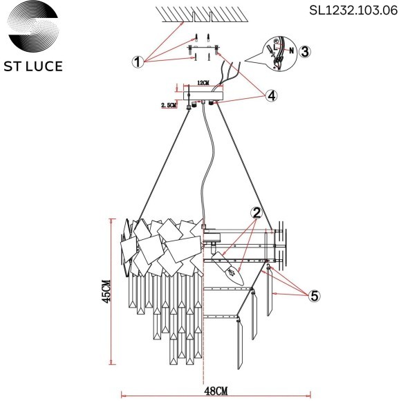 SL1232.103.06 Светильник подвесной ST-Luce Хром/Прозрачный, Хром E14 6*60W CASERTA