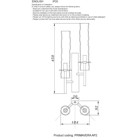 Бра Crystal Lux PRIMAVERA AP2 CHROME Бра Crystal Lux PRIMAVERA AP2 CHROME