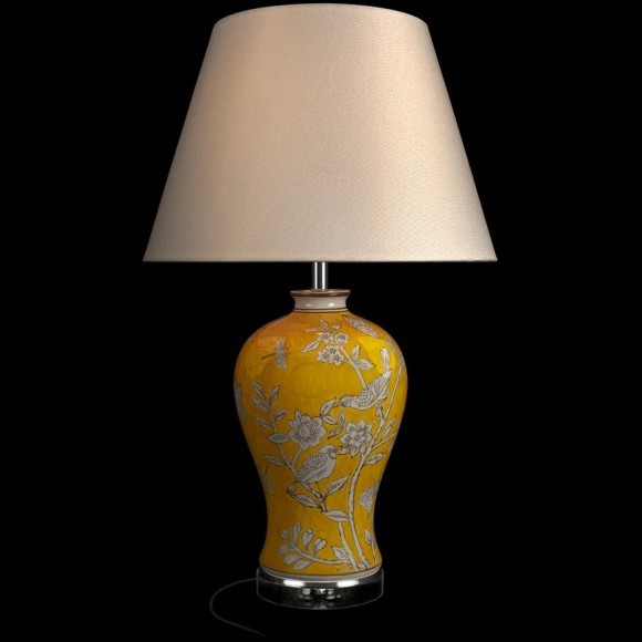10387T Настольная лампа желтая с расписными птичками LOFT IT Acacia